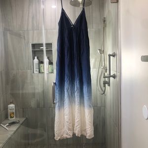 Ombré blue v neck maxi summer dress- MEDIUM
